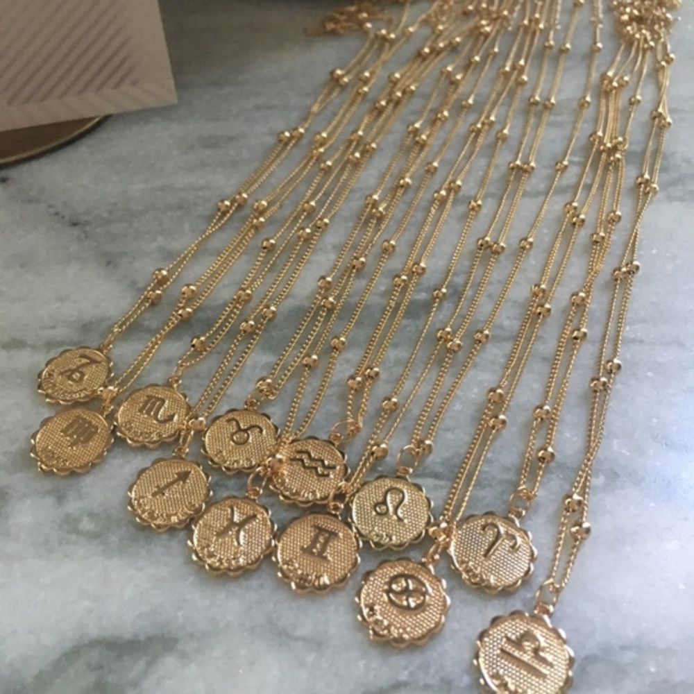 Zodiac Sign Astrology Dainty Gold Coin Necklace - Picture 2 of 6